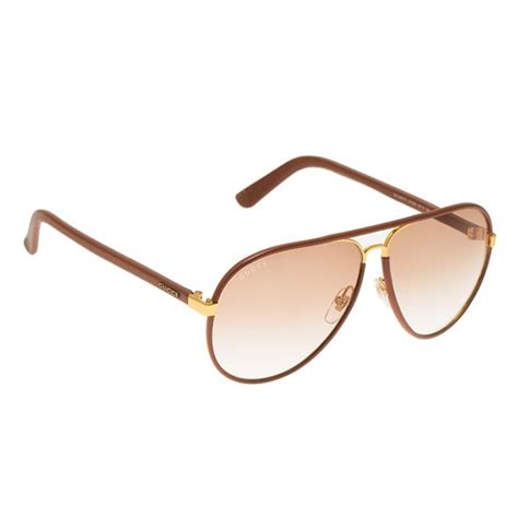 gucci 2887 brown|Gucci GG 2887/S Brown Leather Aviator Sunglasses .